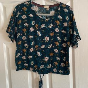 Blue floral shirt sleeve blouse